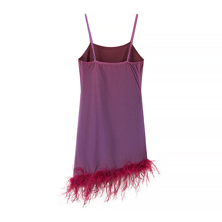 Glamorous ruffled dress for women with spaghetti straps and a feather-shaped hem Lune London