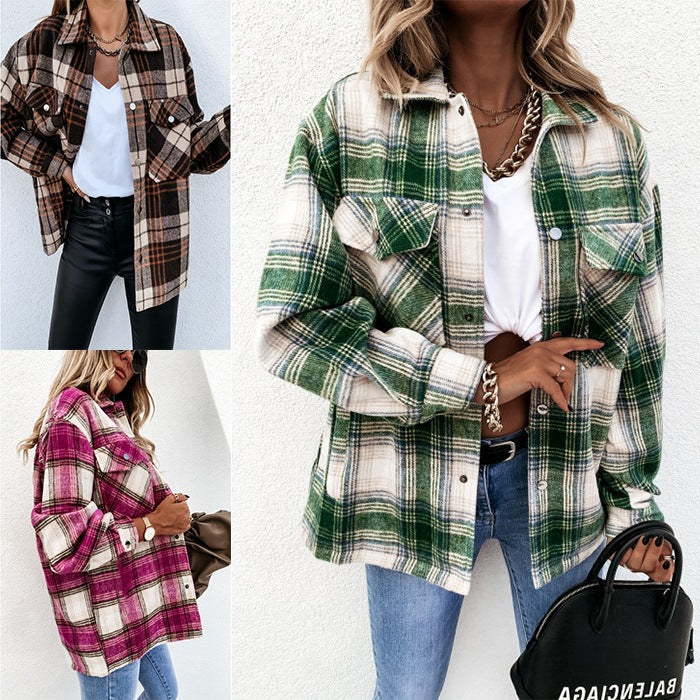 Checked shacket for women in plush fabric Lune London