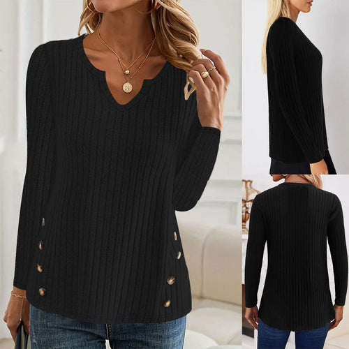 Women knit top with button details and V-neck Lune London