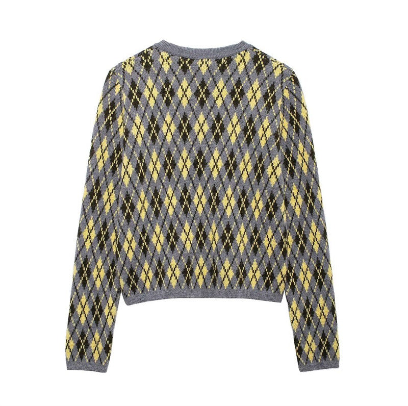 Ladies argyle patterned knitted vests with button placket Lune London