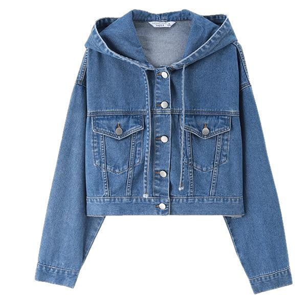Veste courte en jeans à la mode pour femmes avec capuche et poches pratiques Chic & Stil
