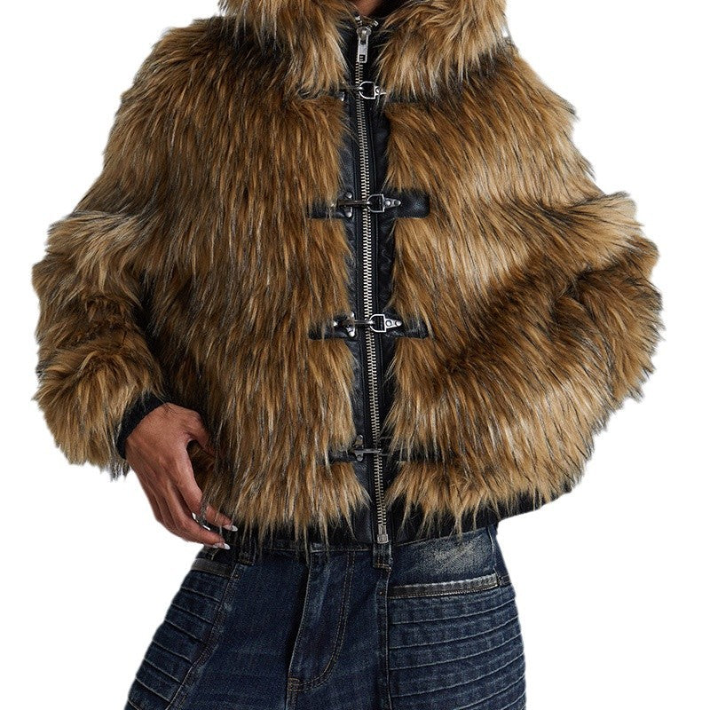 Ladies Clothing in soft printed faux fur with hood Lune London