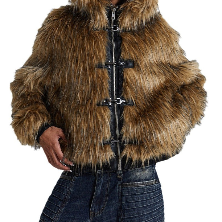 Ladies Clothing in soft printed faux fur with hood Lune London