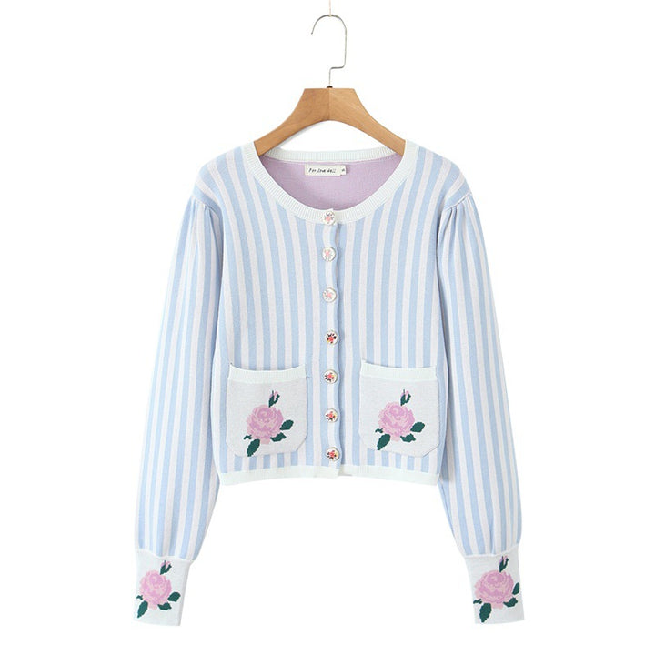 Short-sleeved knit jacket for women with floral decoration Lune London
