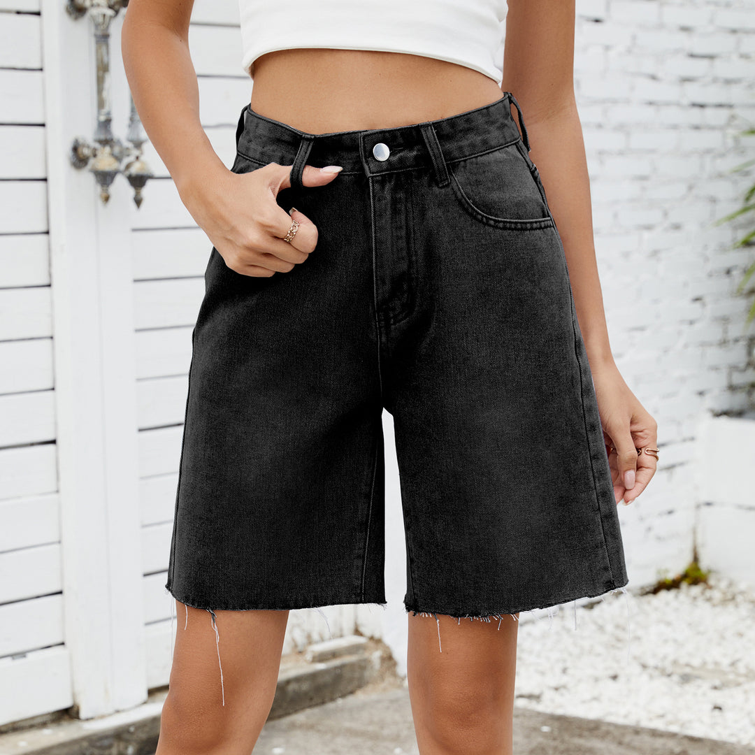 Women's denim shorts with a modern cut and frayed edges Lune London