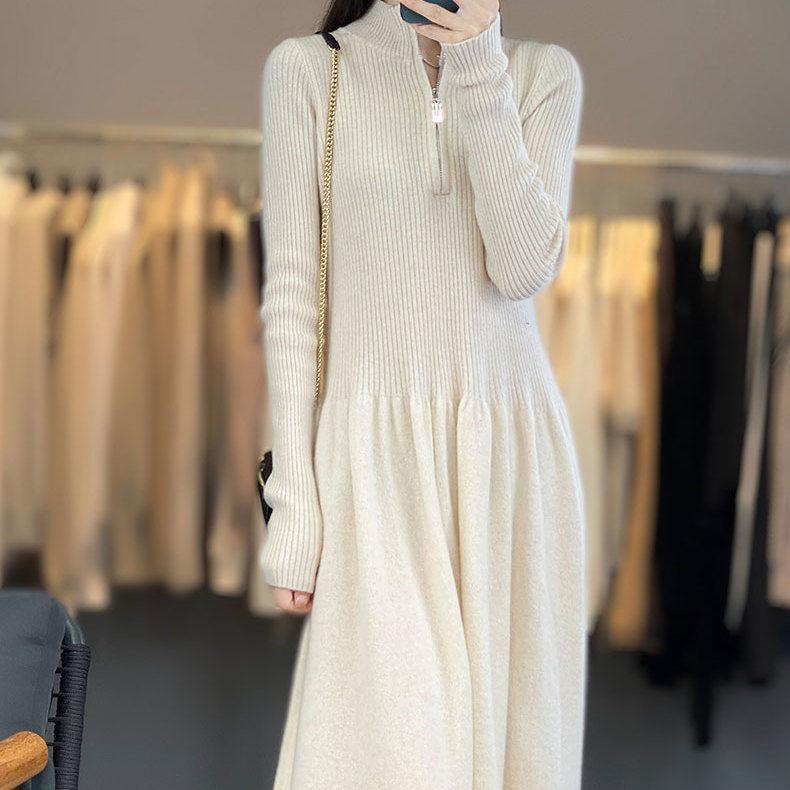 Casual knitted dress for women with high collar and zippered pockets Lune London