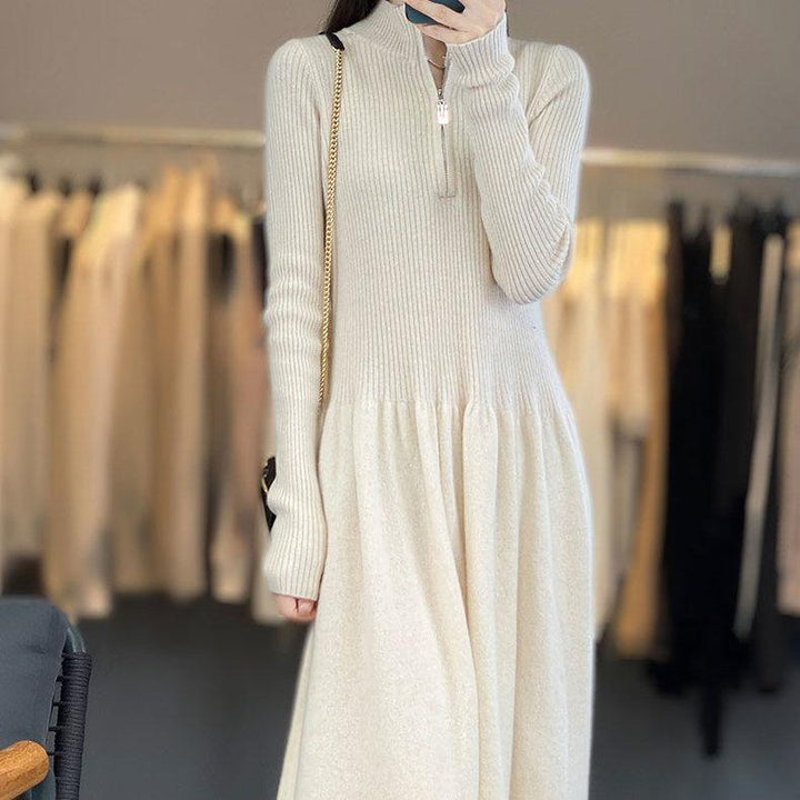 Casual knitted dress for women with high collar and zippered pockets Lune London