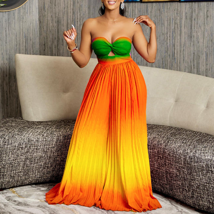 Maxi strapless dress for ladies with pleated details Lune London