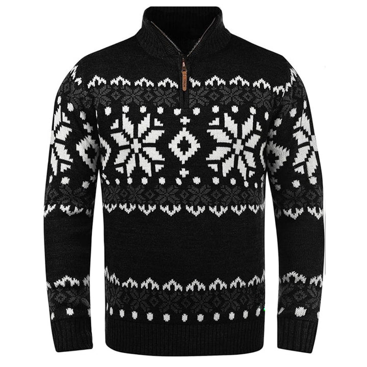 Men's knitted sweater with half zipper and chic Christmas pattern