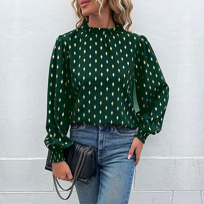 Women's blouse with high-quality print and generous puffed sleeves Lune London