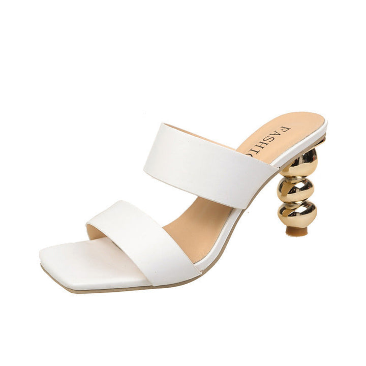 Women's Elegant Sandals with Curved Heel and Double Strap Lune London