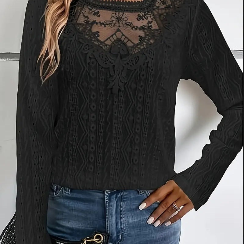 Elegant blouse for women with lace inserts and a detailed hole pattern Lune London
