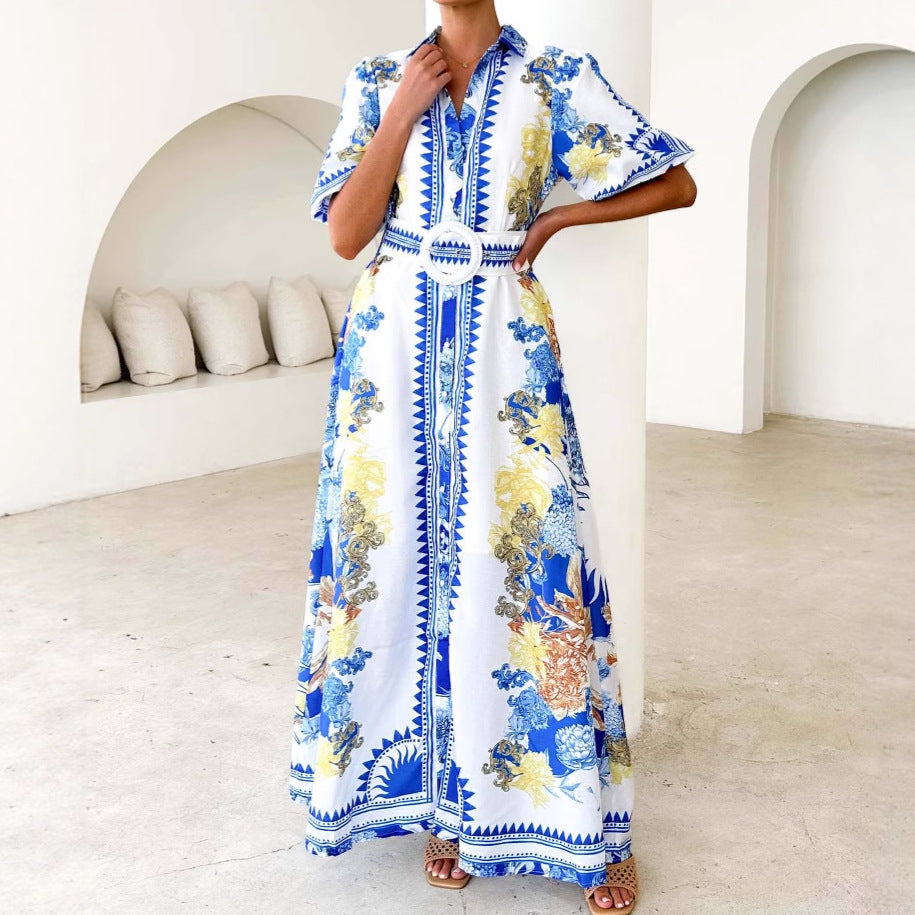 Ladies Elegant Maxi Dress with Floral Design and Slit Hem Lune London