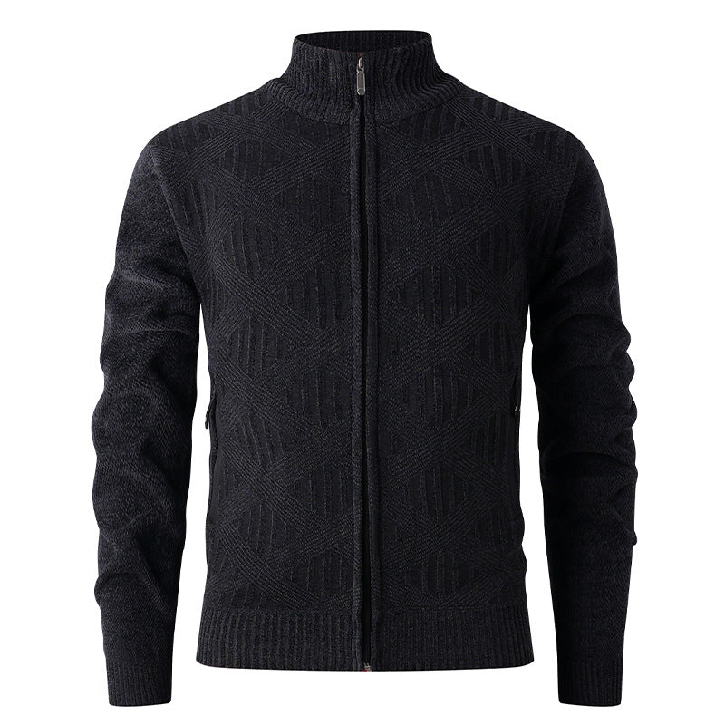 Men's knitted jacket with textured pattern and high collar Lune London