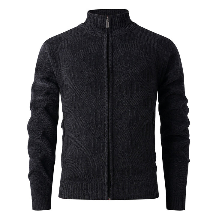 Men's knitted jacket with textured pattern and high collar Lune London