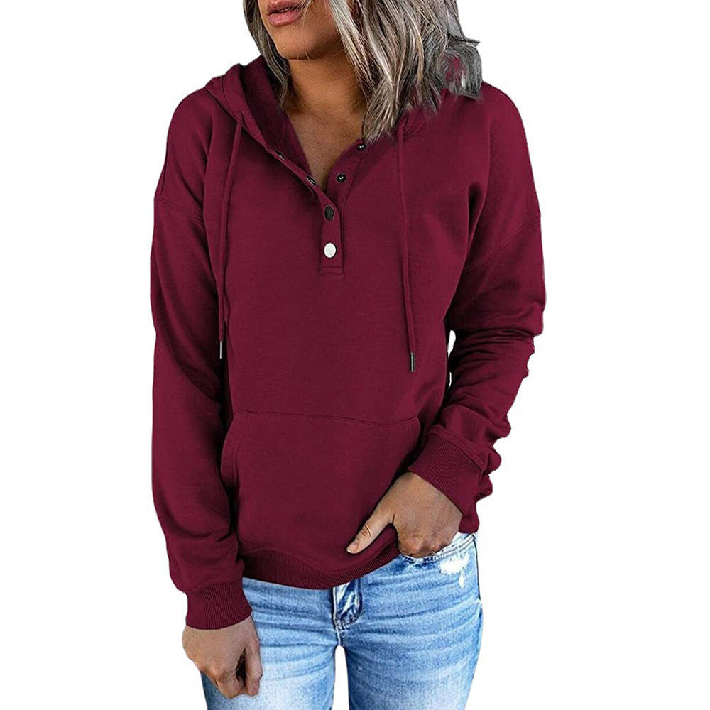 Ladies casual hoodie with button placket and kangaroo pocket Lune London