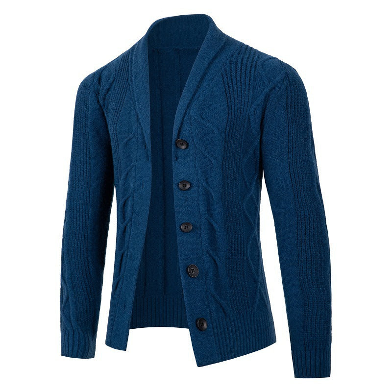 Trendy knitted jacket for men with high collar and decorative cable design Lune London