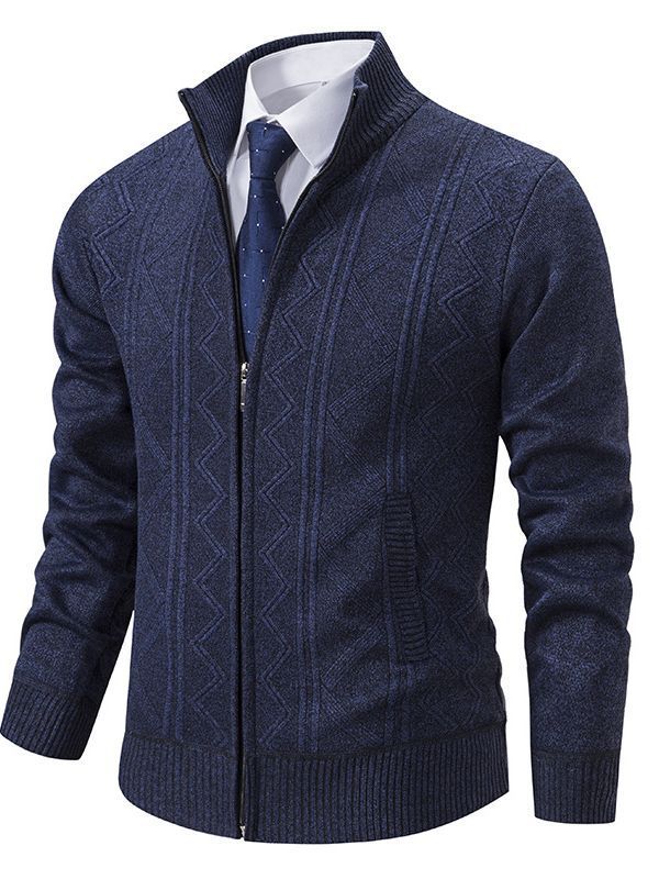 Men's knitted jacket with raised braid design and high funnel neck Lune London