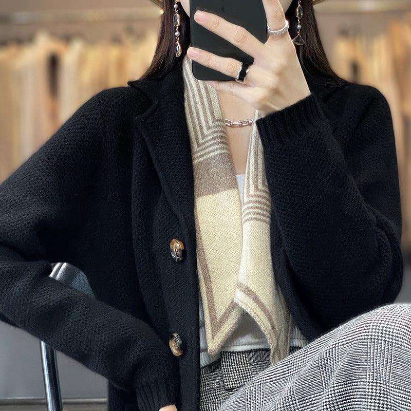 Oversized knit jacket for women with relaxed collar Lune London