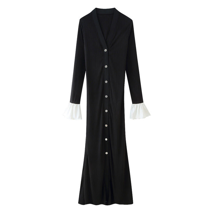 Maxi dress for women with elegant ruffled sleeves and chic button details