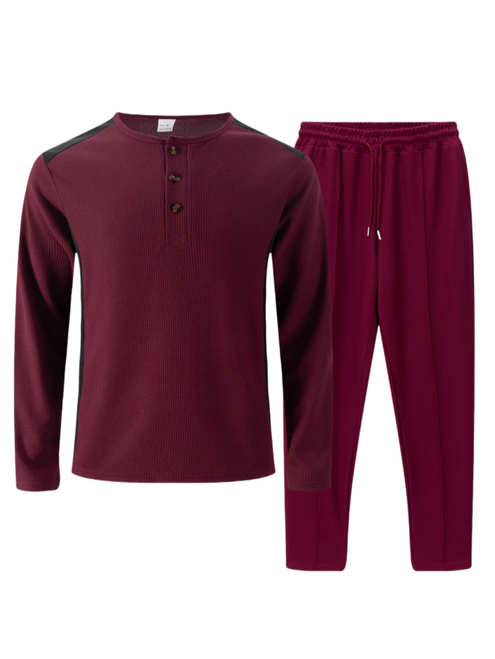 Men's leisure suit with an elegant Henley top and comfortable jogger pants Lune London
