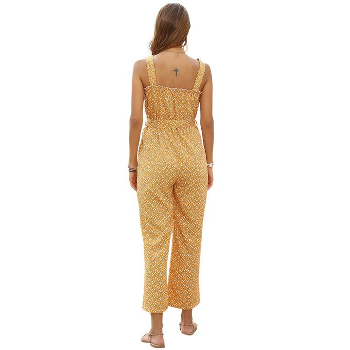 Lady jumpsuit with floral print and adjustable tie belt Lune London