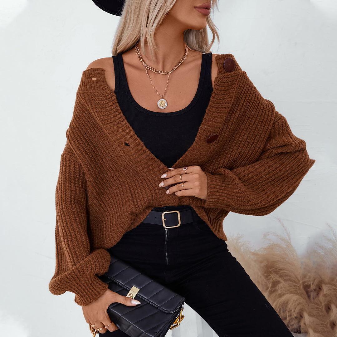 Ladies comfortable knit cardigan with large buttons and a relaxed fit Lune London