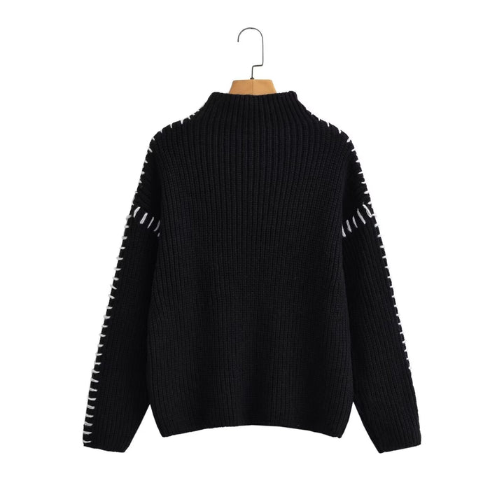 Pull en tricot épais pour femme avec col montant et accents de manches élégants Chic & Stil