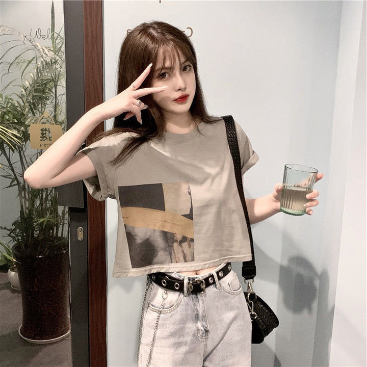 Women’s Crop T-Shirt with Creative Graphic Print Lune London