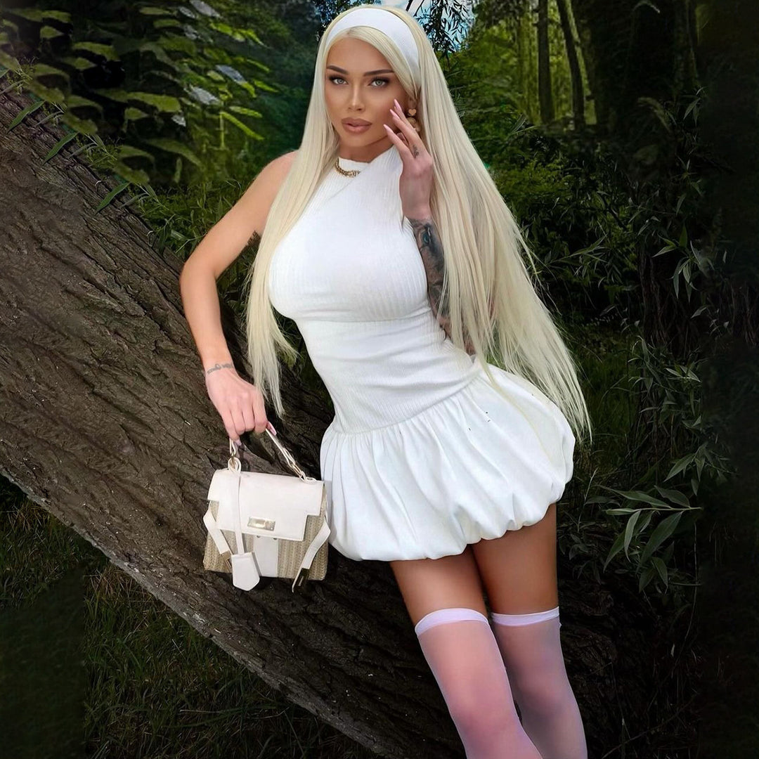 Ladies playful mini dress with refined waist belt and stylish cut Lune London