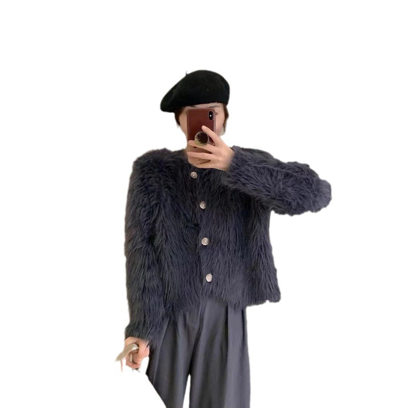 Veste courte en peluche pour femme avec des détails de bouton élégants Chic & Stil