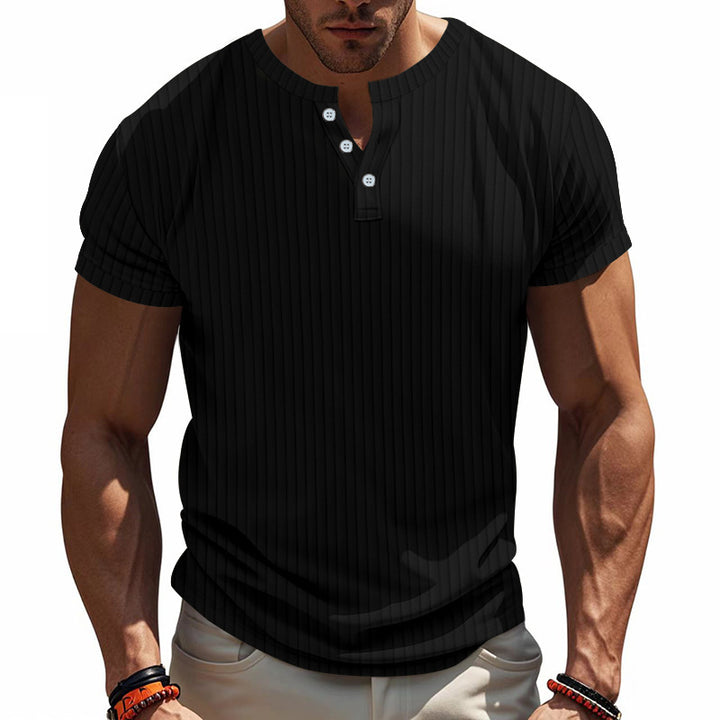 Trendy short sleeve Henley shirt for men with textured design Lune London