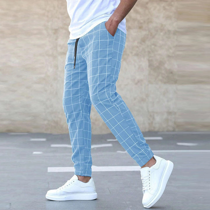 Trendy checkered trousers for men with elastic waist and side pockets Lune London