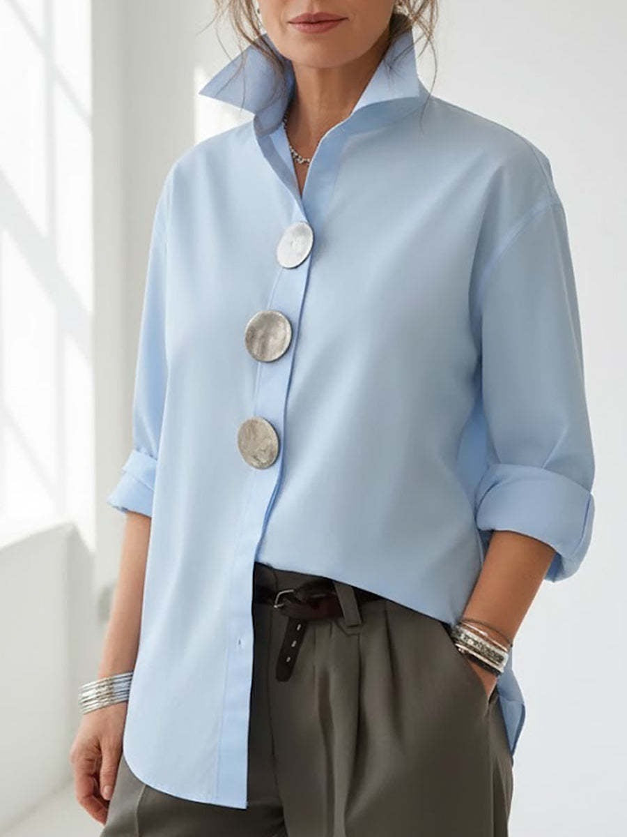 Women's stylish shirt with large button details and a chic standing collar Lune London