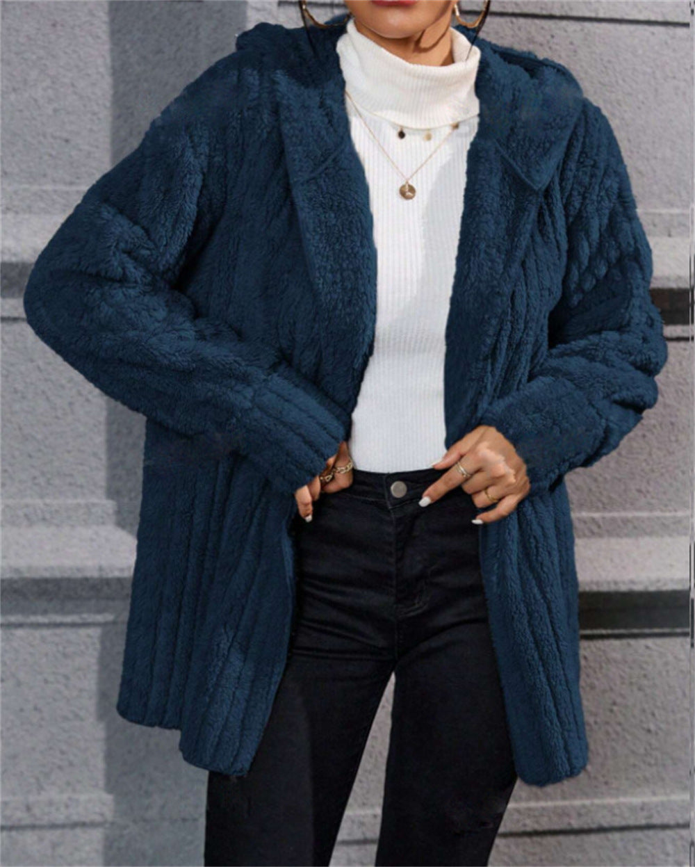 Casual fleece jacket for women with textured design and hood Lune London