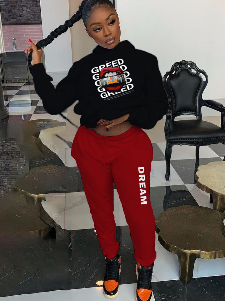 Women's hoodie and jogger pants set with creative print Lune London