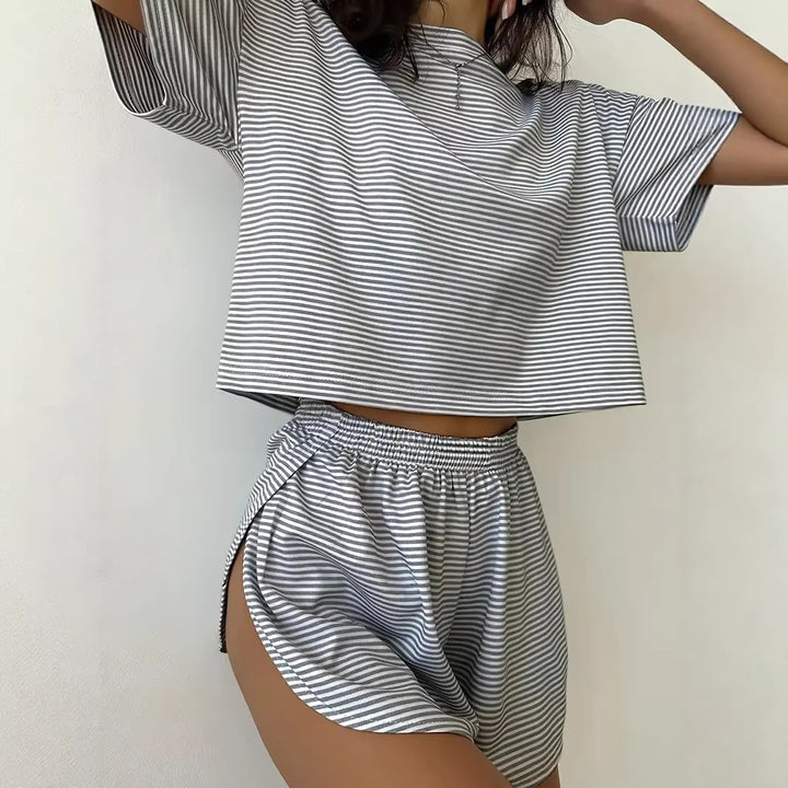 Women’s Casual Striped Set with High-Cut Design and Elastic Waistband Lune London