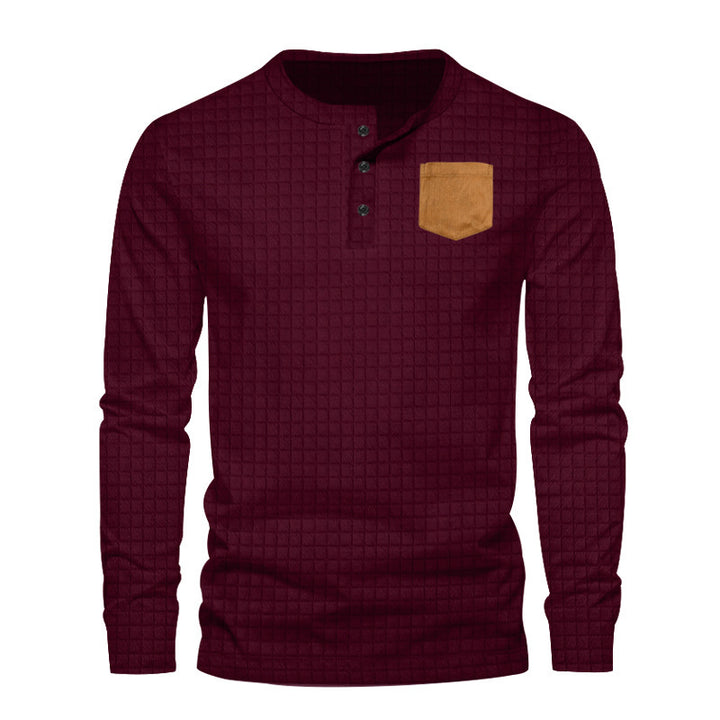 Men's Long Sleeve Henley T-Shirt with Textured Design and Contrasting Chest Pocket Lune London