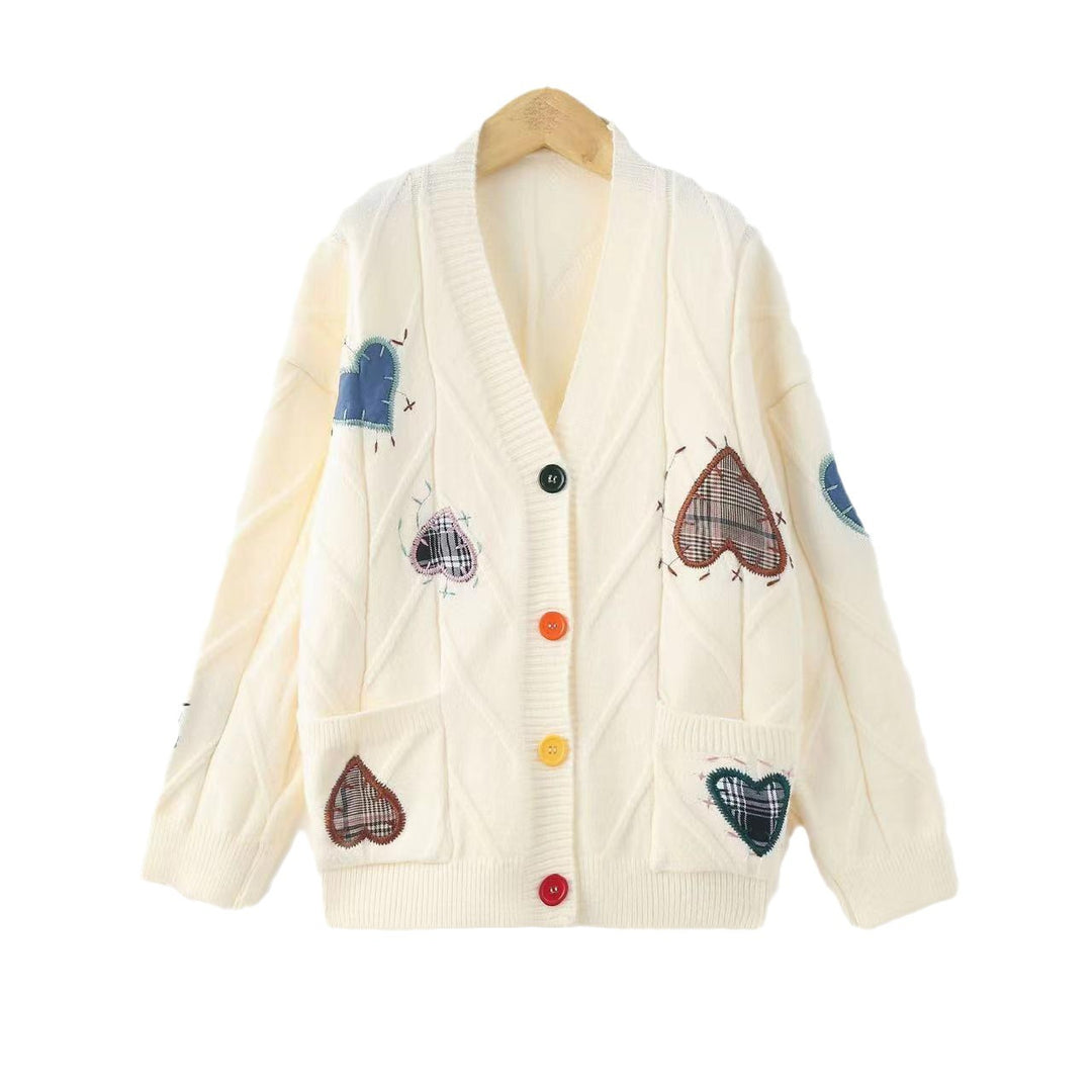 Knit jacket for women with heart-shaped appliqués and button details Lune London