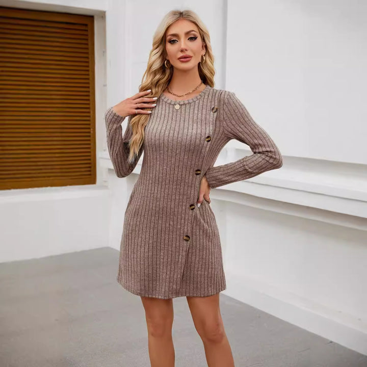 Knitted dress for women with high-quality ribbed design and decorative buttons Lune London
