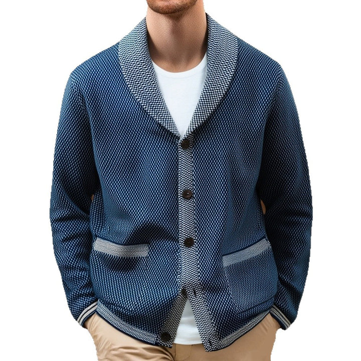 Men's knitted jacket with elegant button details and a wide shawl collar Lune London