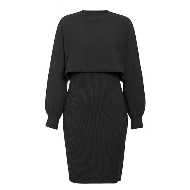 Knit dress for women with contrasting top and ribbed skirt Lune London