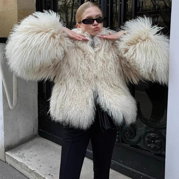 Long faux fur coat for women with wide sleeves Lune London