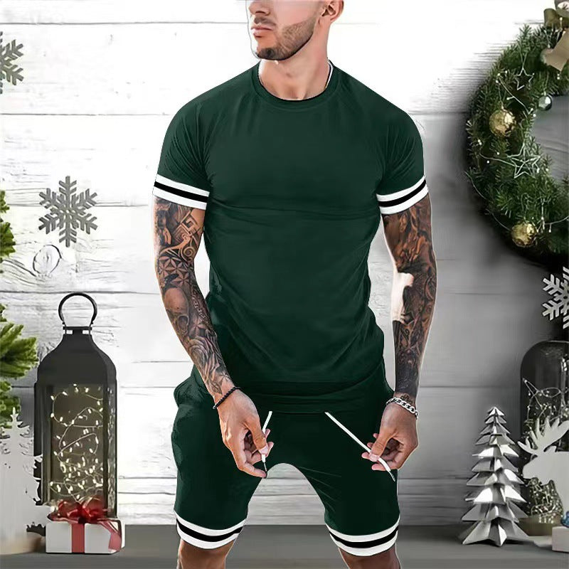 Men's Sporty Comfort Fit Round Neck T-shirt and Shorts Chic Set