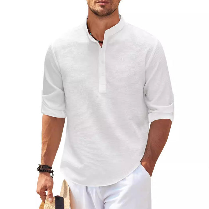Casual long-sleeve shirt for men with a high collar and ribbed texture Lune London