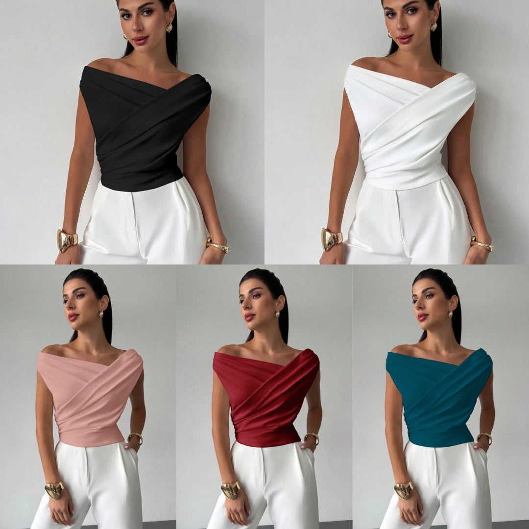 Women Elegant Draped Top with Asymmetric Cut Lune London