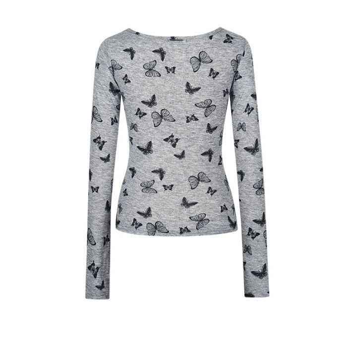 Ladies long sleeve shirt with fine butterfly pattern Chic & Stil