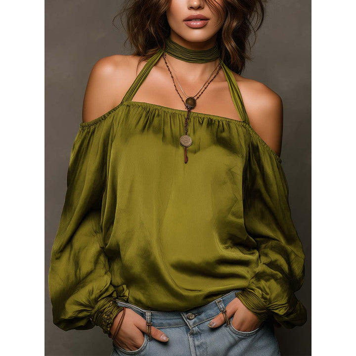 Women Off-Shoulder Blouse with Voluminous Sleeves and Choker Lune London
