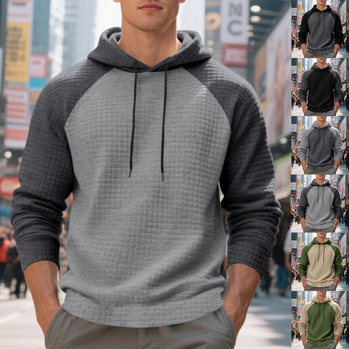 Men's textured fabric hooded sweatshirt with contrasting color sleeves Lune London
