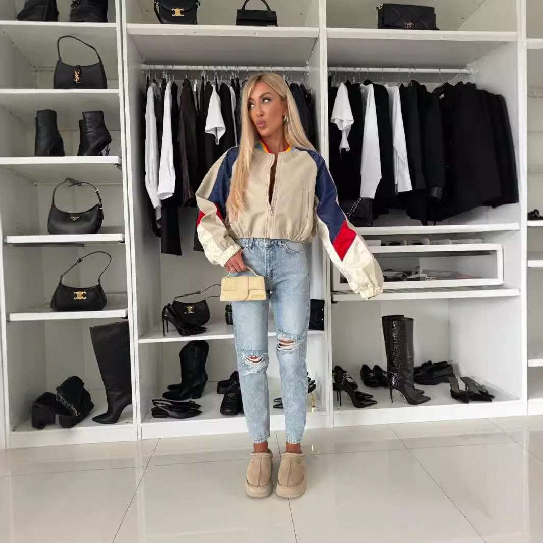 Veste bomber sportive pour femmes avec design à blocs de couleur et poignets élastiques Chic & Stil
